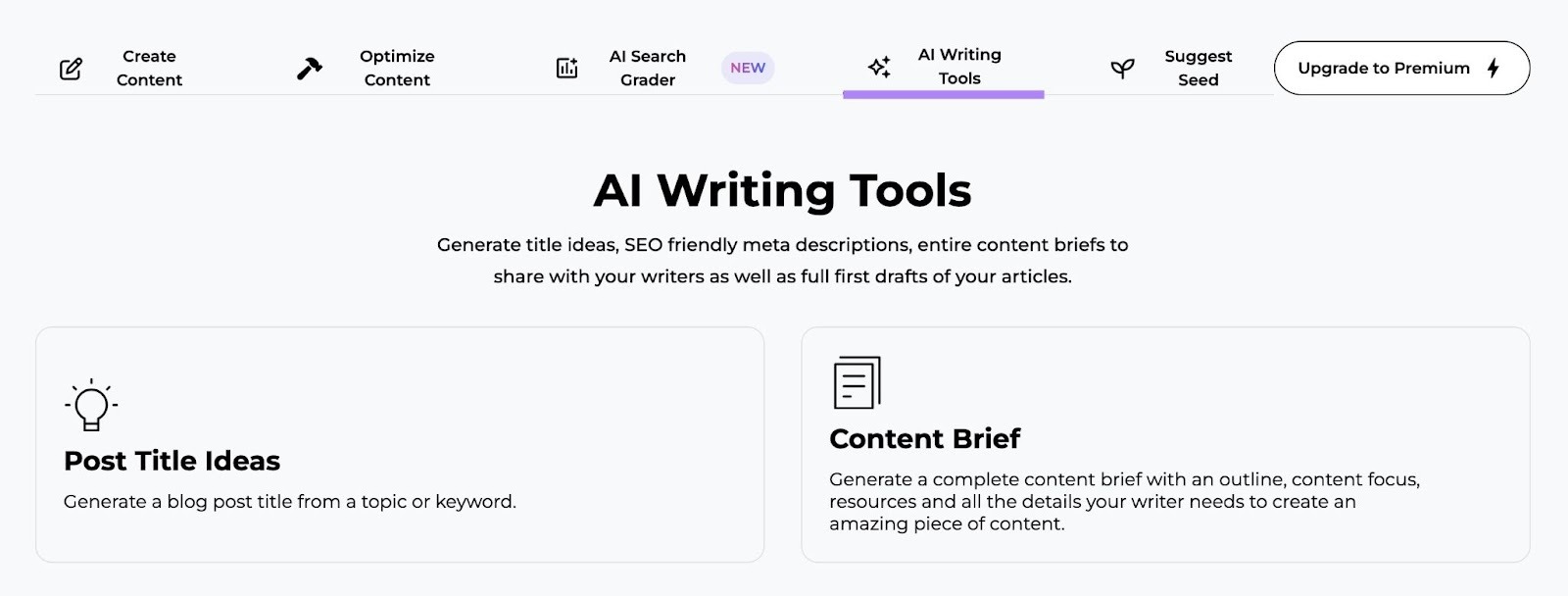 The "AI Writing Tools" tab on the SERP Gap Analyzer.