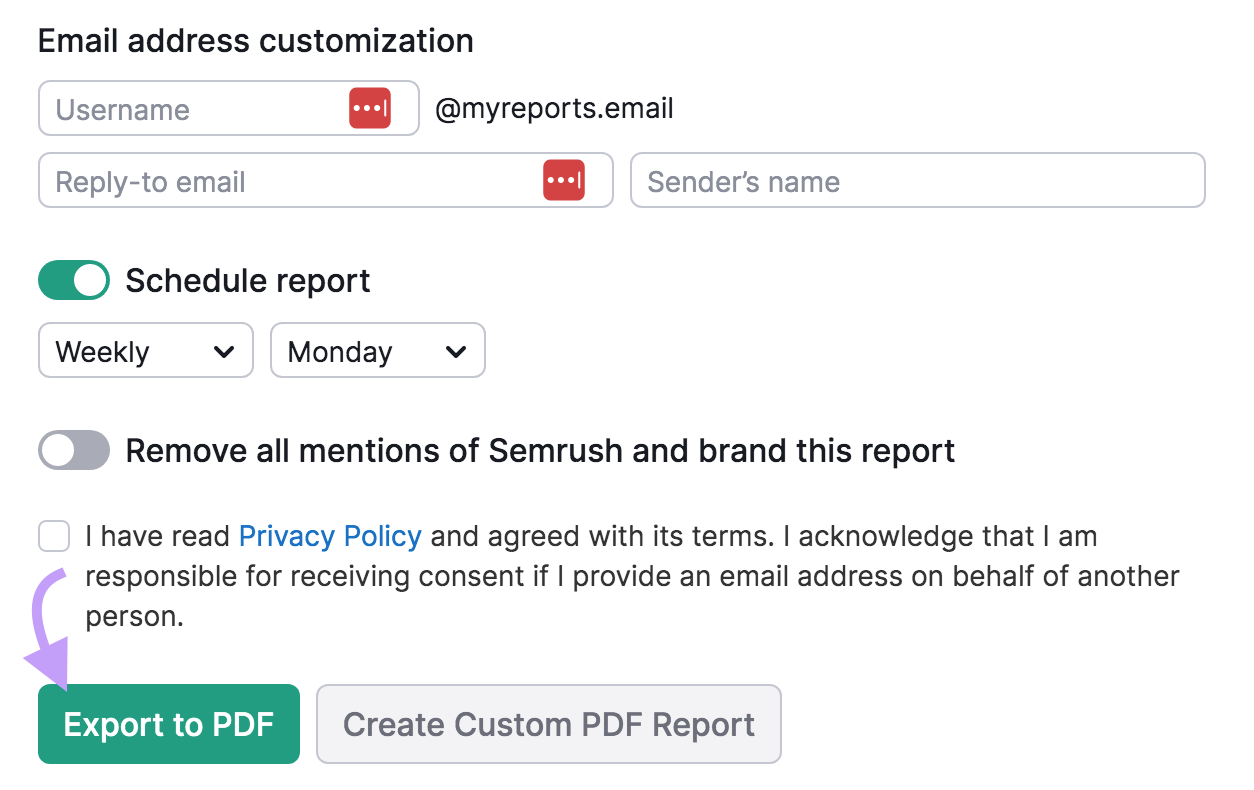 “Export to PDF” button