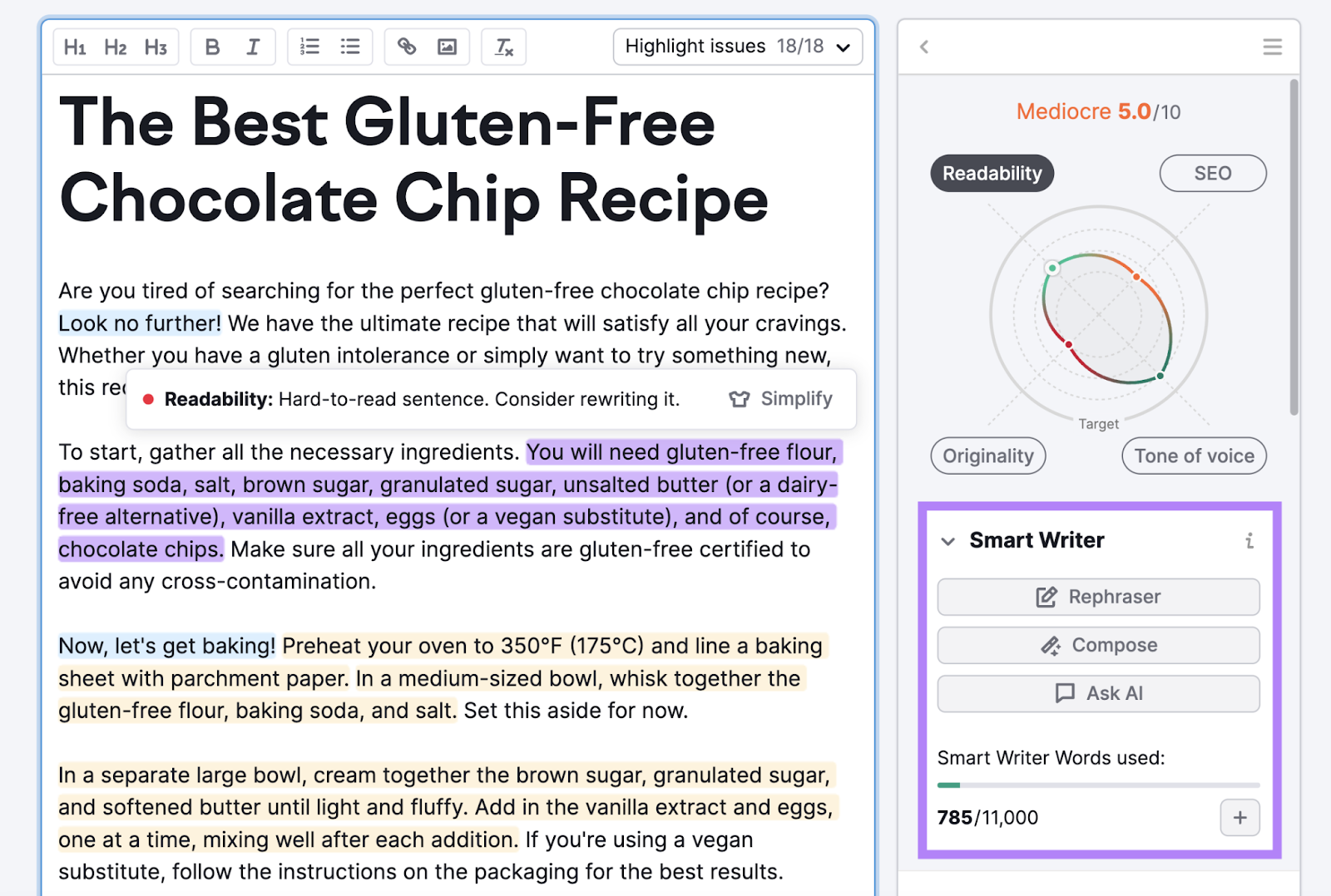 "Smart Writer" AI section in SEO Writing Assistant