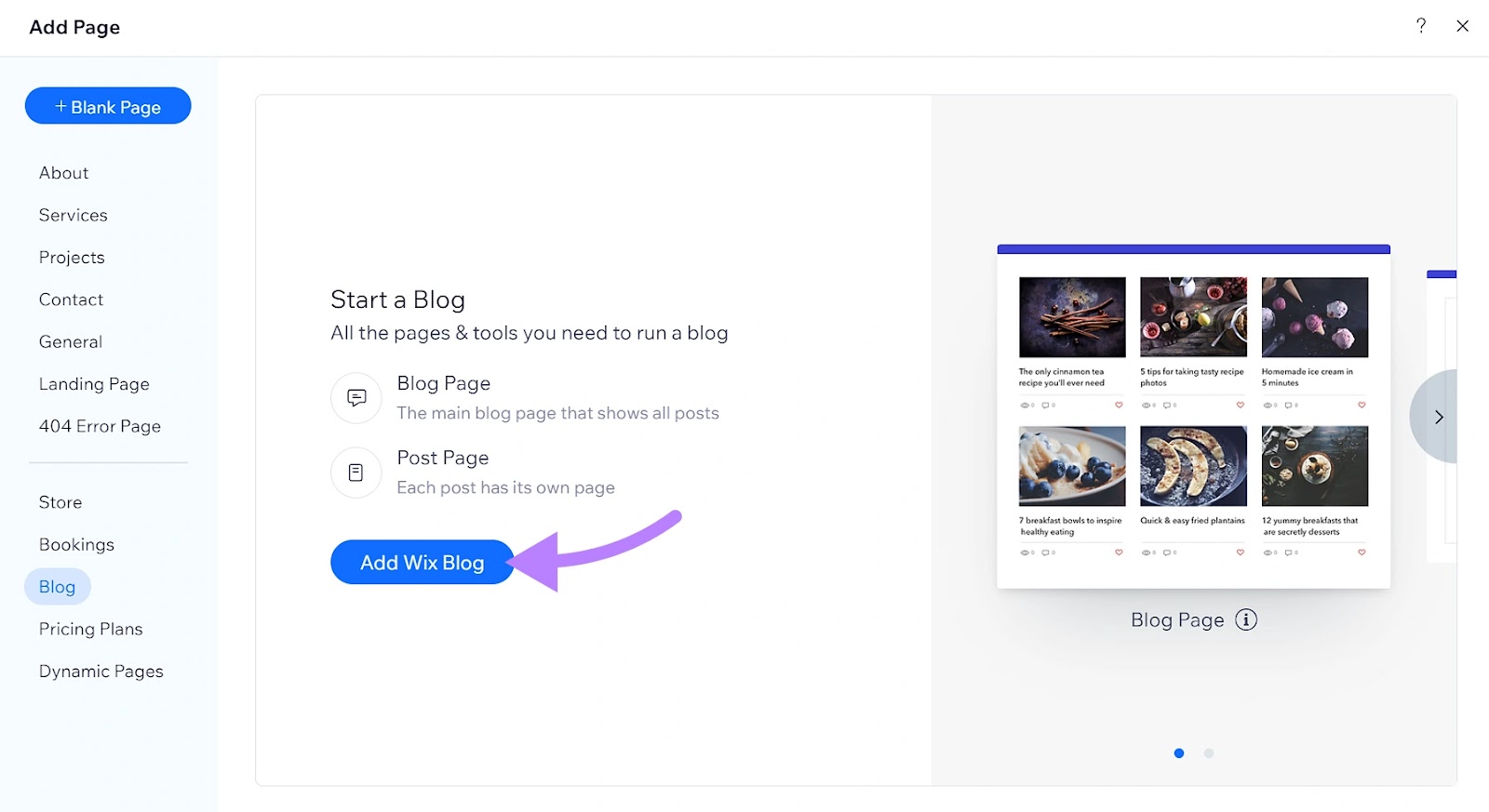 adding a blog section to a site in Wix editor