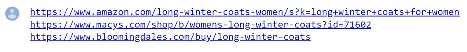 top three Google search results for the query "long winter coat" in the notebook
