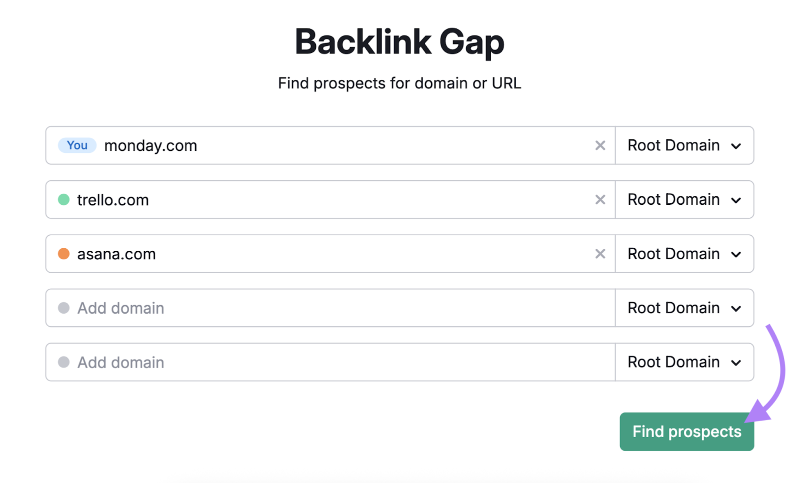 Domains are entered into the tool.