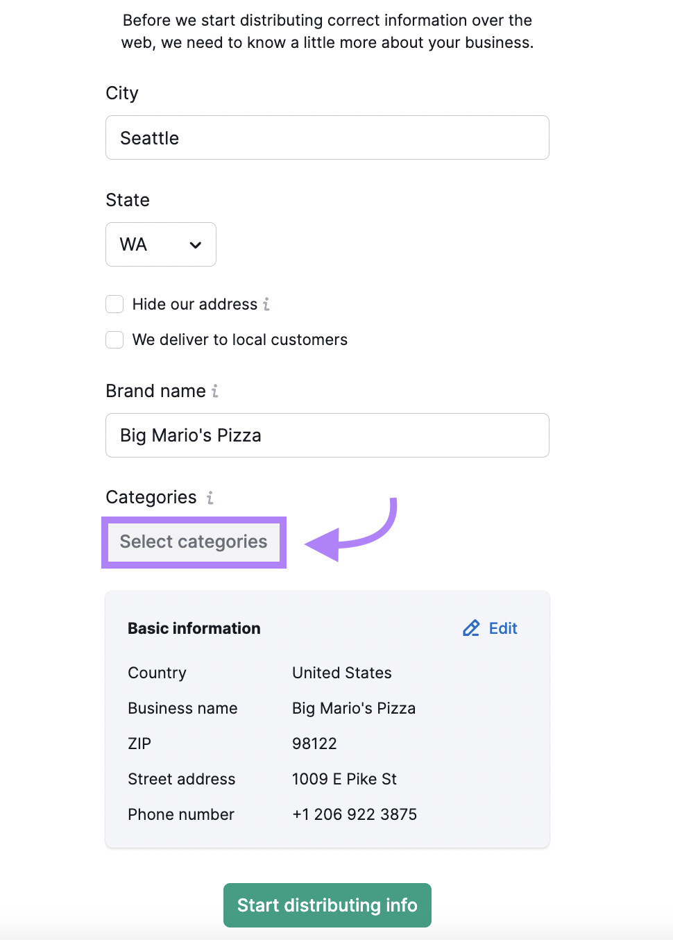 Add your business details to the tool