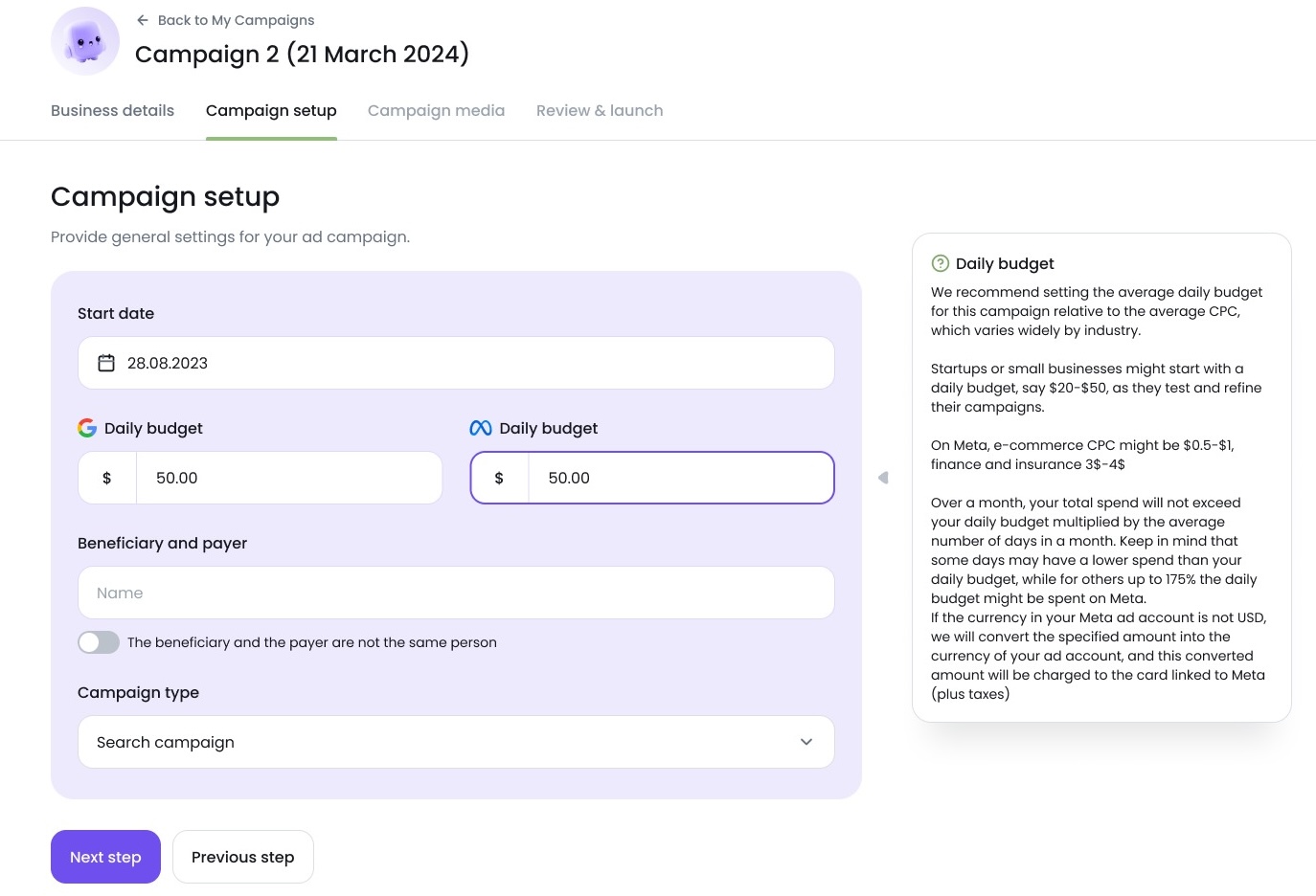 Using Ads Launch Assistant for ad campaigns