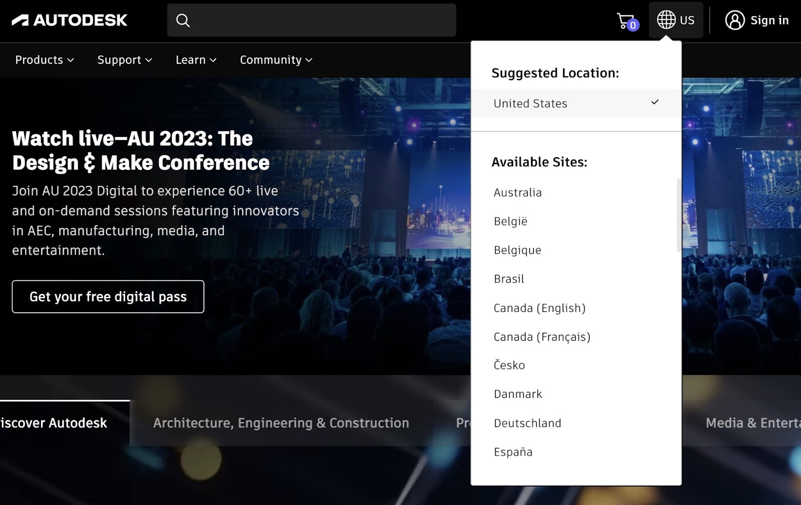 Autodesk's "Suggested Location" and "Available Sites" drop-down
