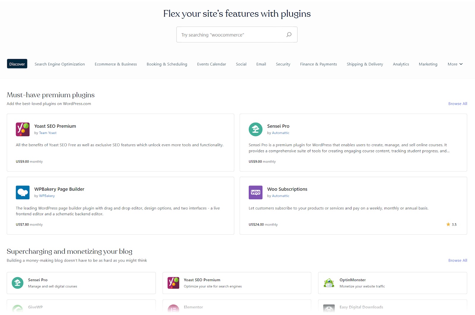 WordPress plugins page