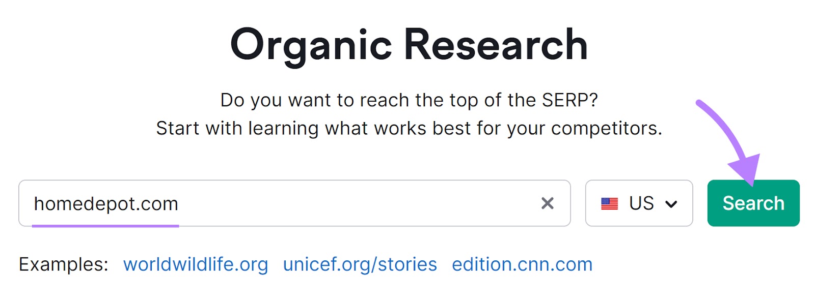 "homedepot.com" entered into Organic Rankings search bar