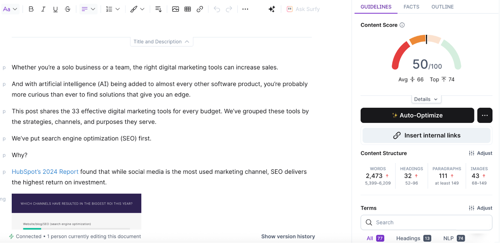 The content score appears like a speed meter, growing higher when changes are made.