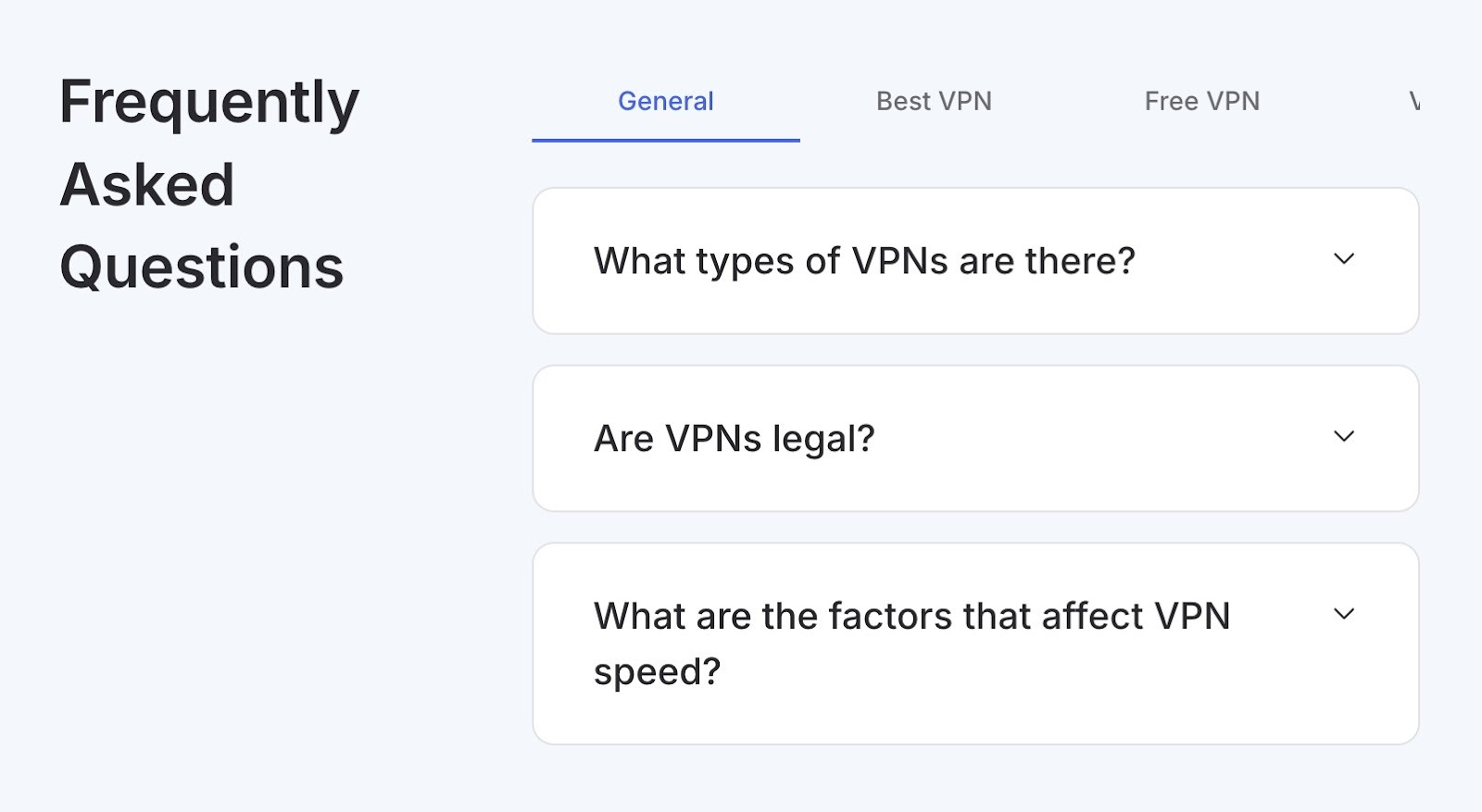 The FAQs section on a landing page by NordVPN addressing common questions and concerns.