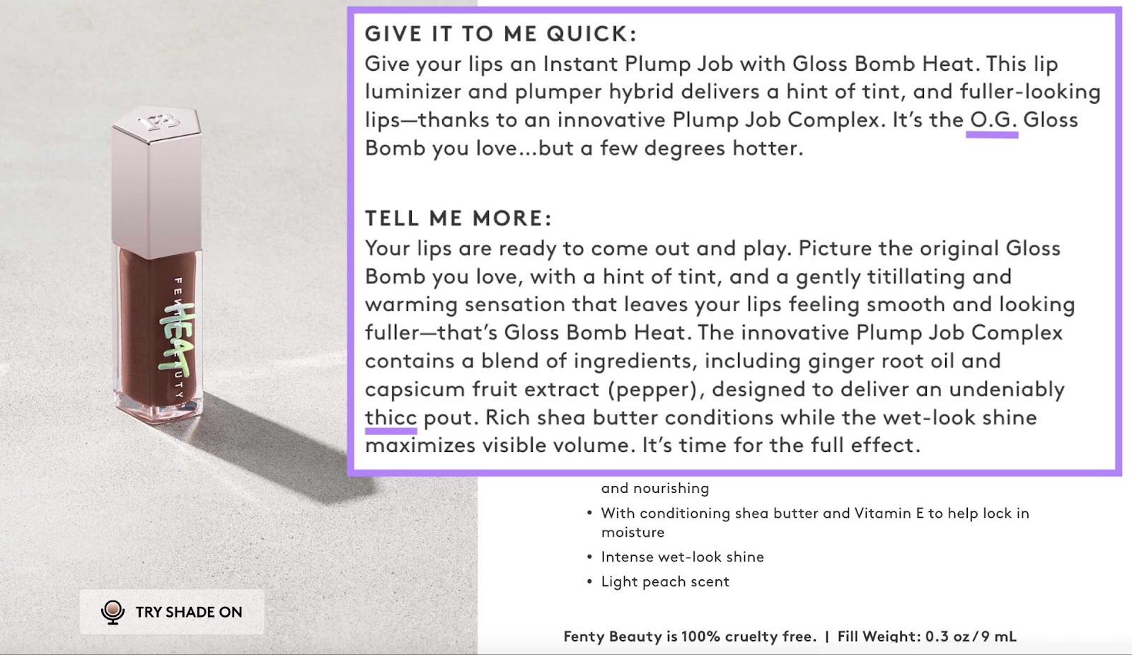 Fenty Beauty's product description