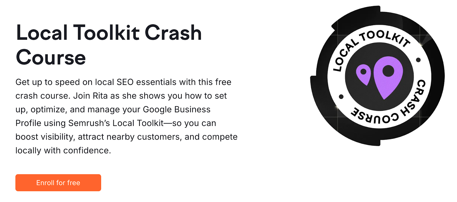Semrush's Local Toolkit Crash Course sign-up page.