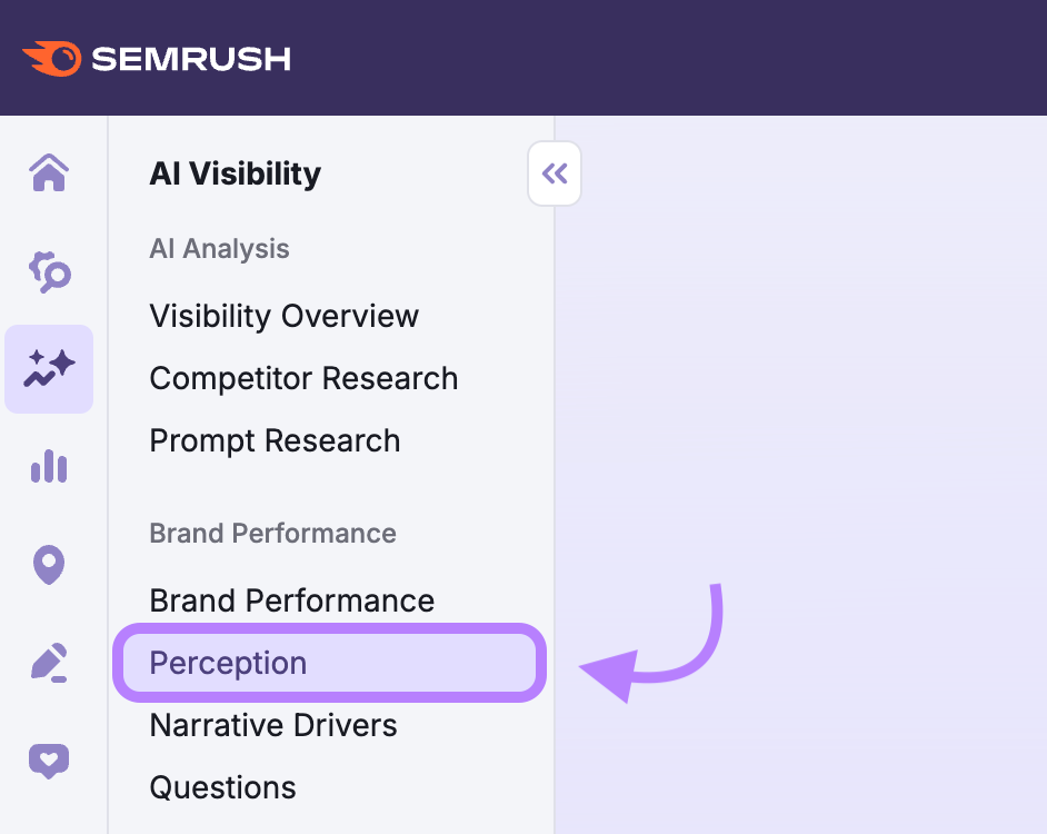 the Perception report highlighted in the AI Visibility toolkit menu