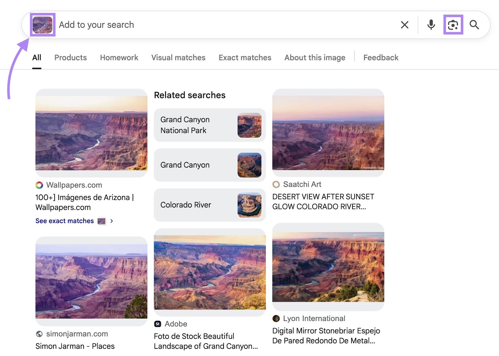 Clicking the camera icon on the search bar and uploading an image on Google to identify a landmark.