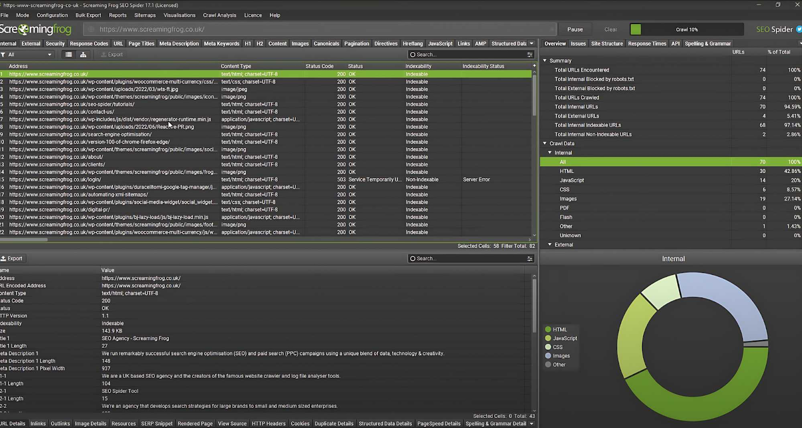 SEO Spider tool dashboard