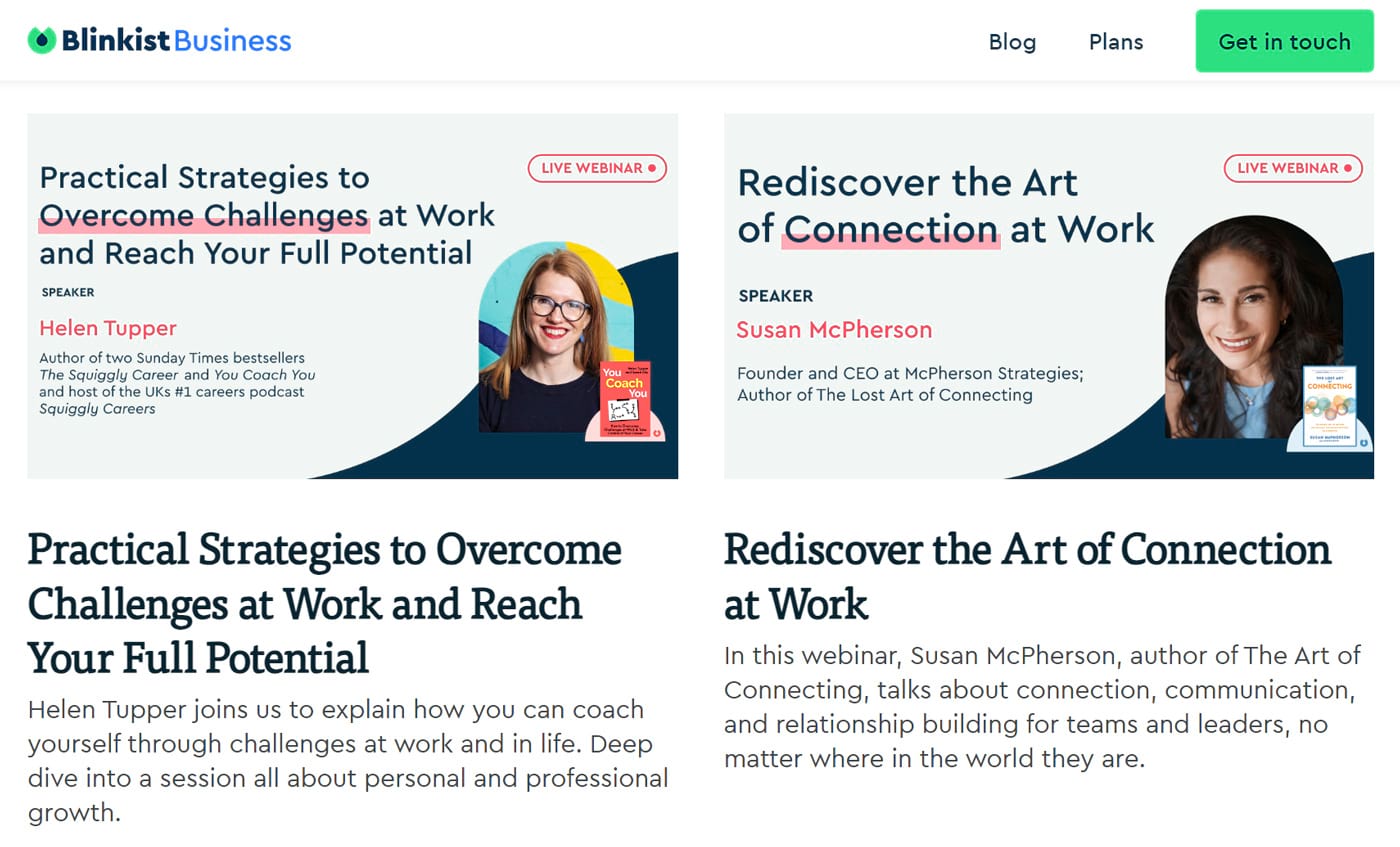 Blinkist Business webinars