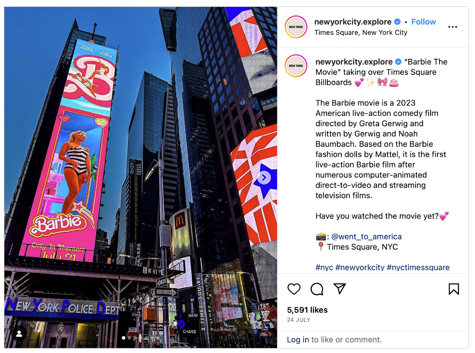 A billboard on Times Square billboard promoting the Barbie movie