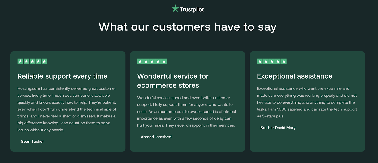 They display five-star, Trustpilot testimonials.